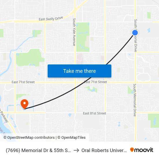 (7696) Memorial Dr & 55th St Sb to Oral Roberts University map