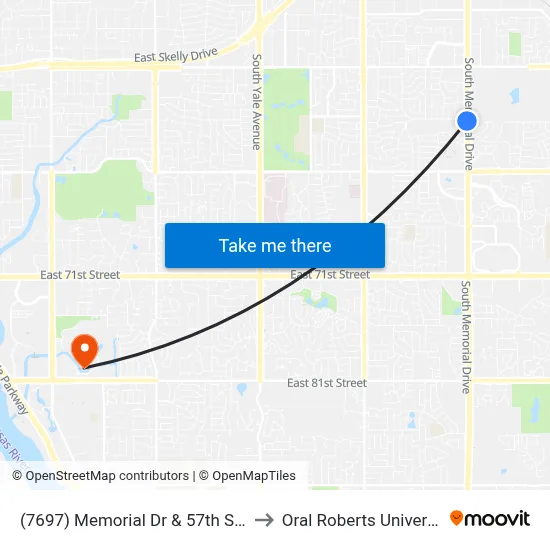 (7697) Memorial Dr & 57th St Sb to Oral Roberts University map
