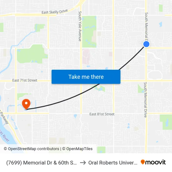(7699) Memorial Dr & 60th St Nb to Oral Roberts University map
