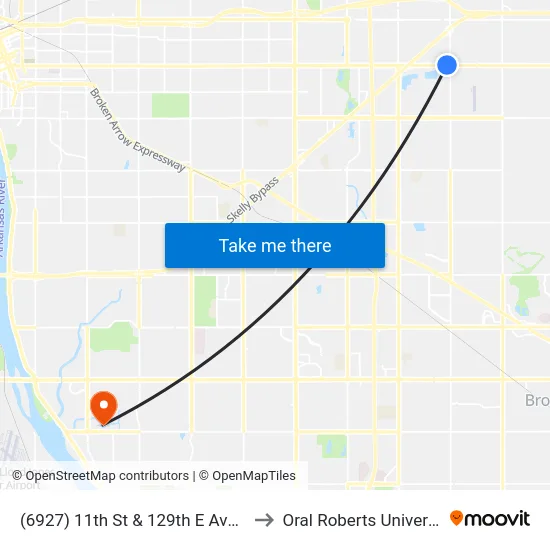 (6927) 11th St & 129th E Ave Wb to Oral Roberts University map