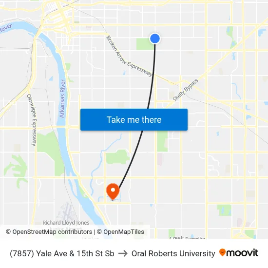 (7857) Yale Ave & 15th St Sb to Oral Roberts University map