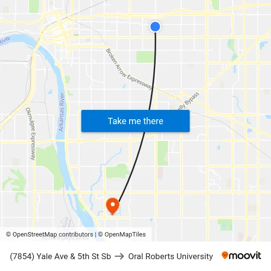 (7854) Yale Ave & 5th St Sb to Oral Roberts University map