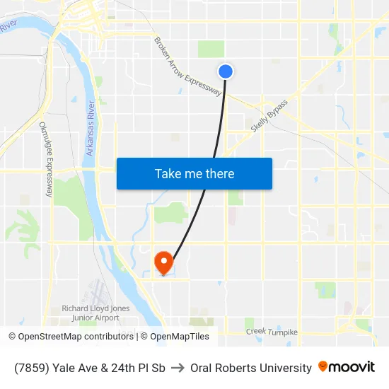 (7859) Yale Ave & 24th Pl Sb to Oral Roberts University map
