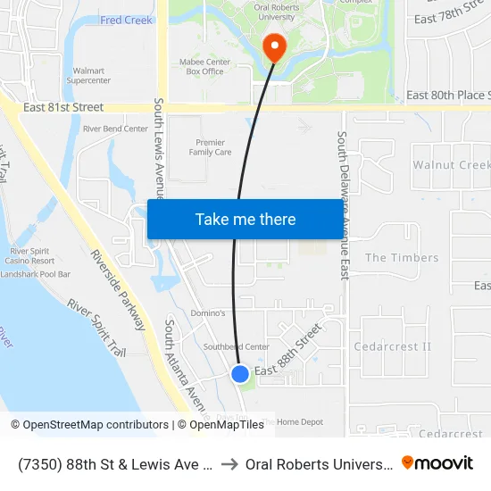 (7350) 88th St & Lewis Ave Eb to Oral Roberts University map