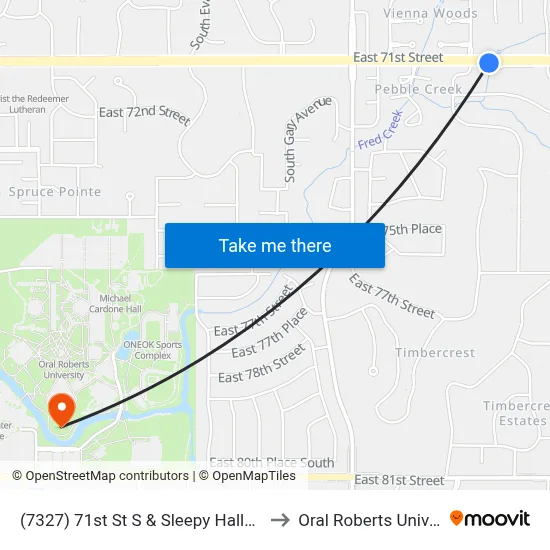 (7327) 71st St S & Sleepy Hallow Dr Eb to Oral Roberts University map