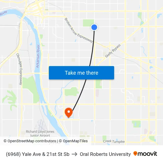 (6968) Yale Ave & 21st St Sb to Oral Roberts University map