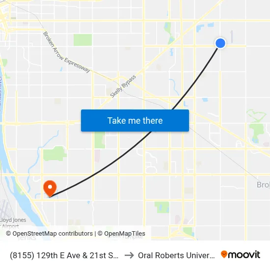 (8155) 129th E Ave & 21st St Nb to Oral Roberts University map