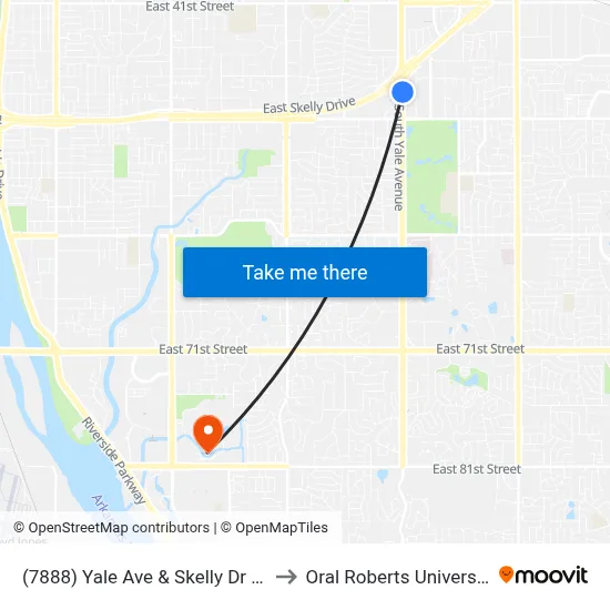 (7888) Yale Ave & Skelly Dr Nb to Oral Roberts University map