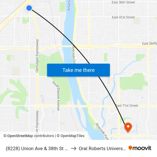 (8228) Union Ave & 38th St Nb to Oral Roberts University map