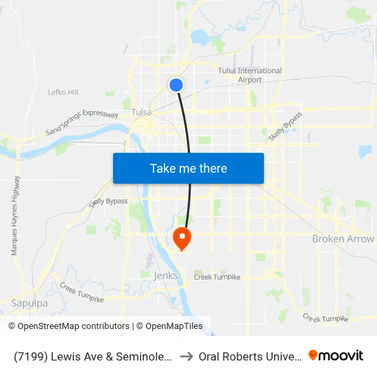 (7199) Lewis Ave & Seminole St Nb to Oral Roberts University map