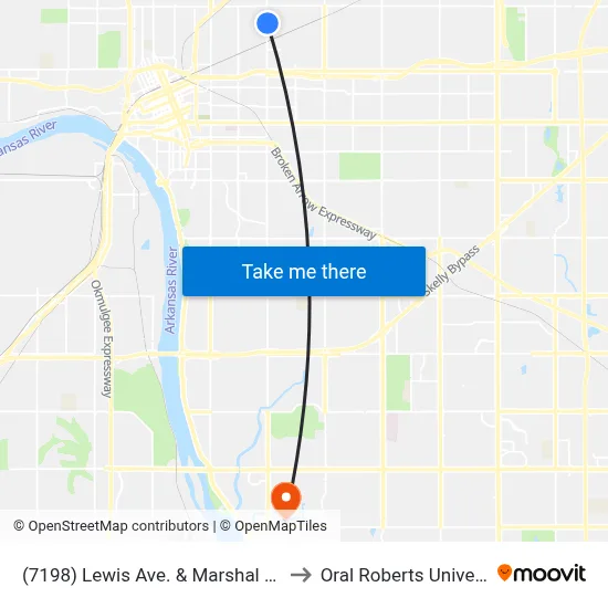 (7198) Lewis Ave. & Marshal St. Nb to Oral Roberts University map