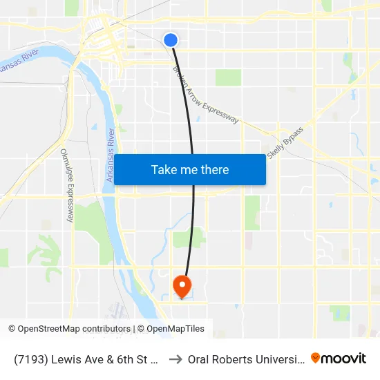 (7193) Lewis Ave & 6th St Nb to Oral Roberts University map