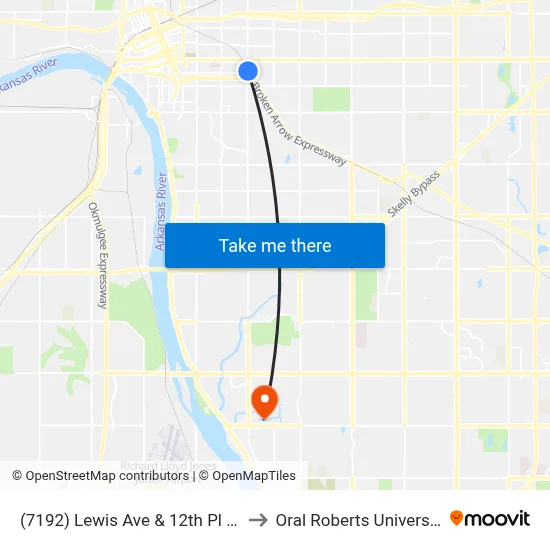 (7192) Lewis Ave & 12th Pl Nb to Oral Roberts University map