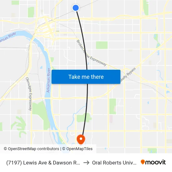 (7197) Lewis Ave & Dawson Road Nb to Oral Roberts University map