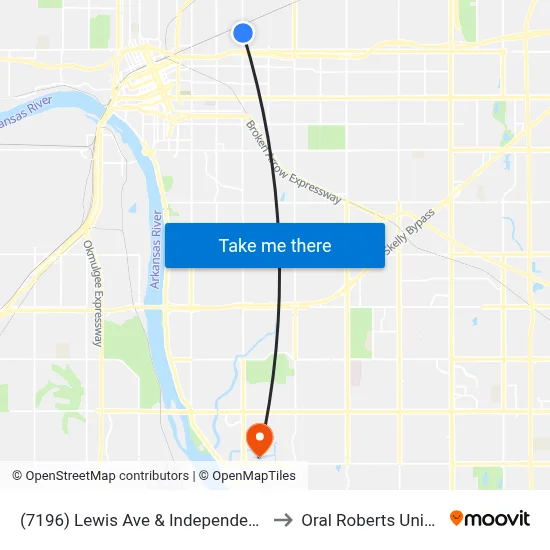 (7196) Lewis Ave & Independence St Nb to Oral Roberts University map