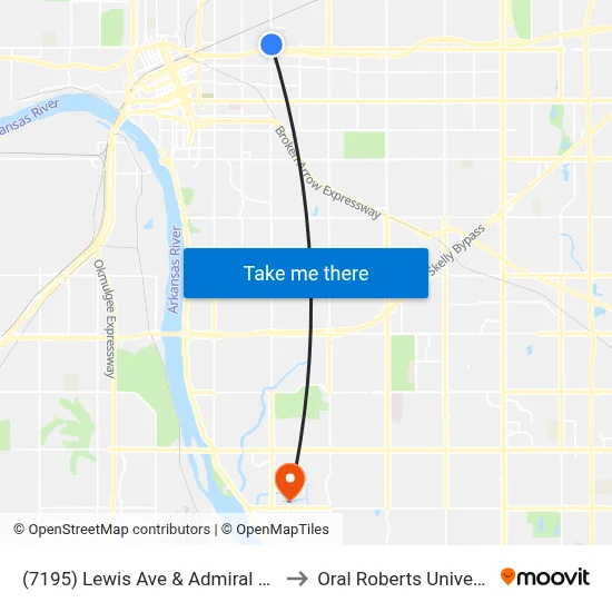 (7195) Lewis Ave & Admiral Pl Nb to Oral Roberts University map