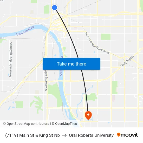 (7119) Main St &  King St Nb to Oral Roberts University map