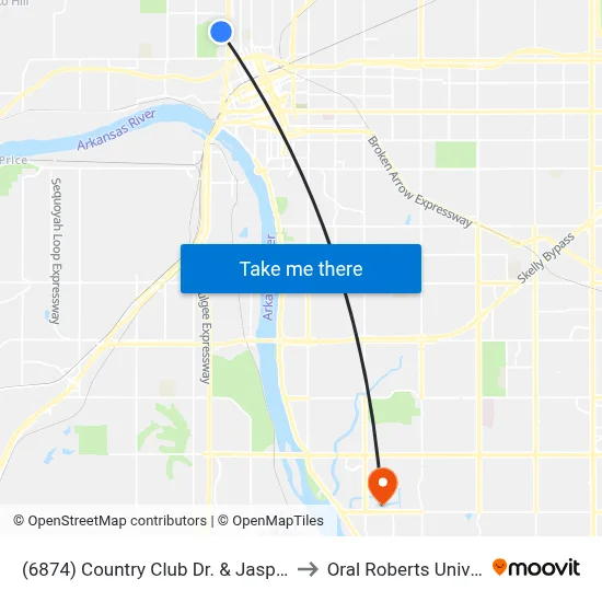 (6874) Country Club Dr. & Jasper St Nb to Oral Roberts University map