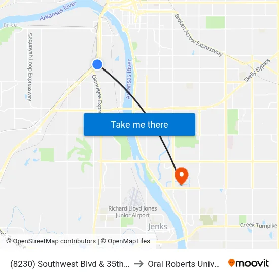 (8230) Southwest Blvd & 35th St Nb to Oral Roberts University map