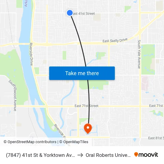 (7847) 41st St & Yorktown Ave Wb to Oral Roberts University map
