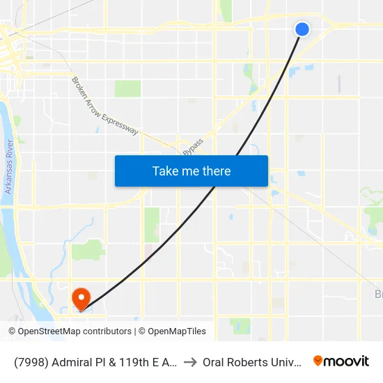 (7998) Admiral Pl & 119th E Ave Wb to Oral Roberts University map
