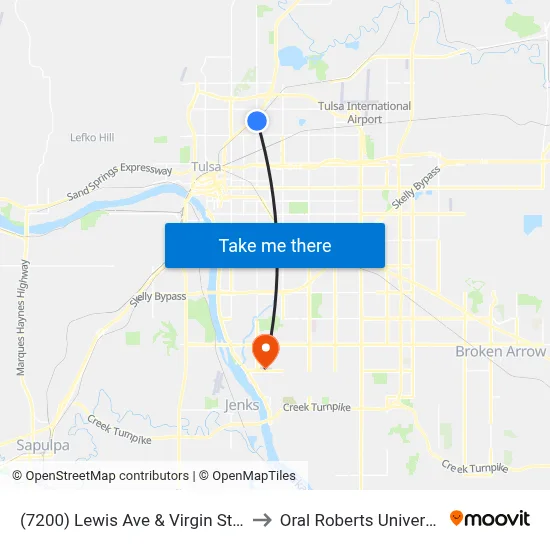 (7200) Lewis Ave & Virgin St Nb to Oral Roberts University map
