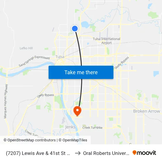 (7207) Lewis Ave & 41st St N Nb to Oral Roberts University map