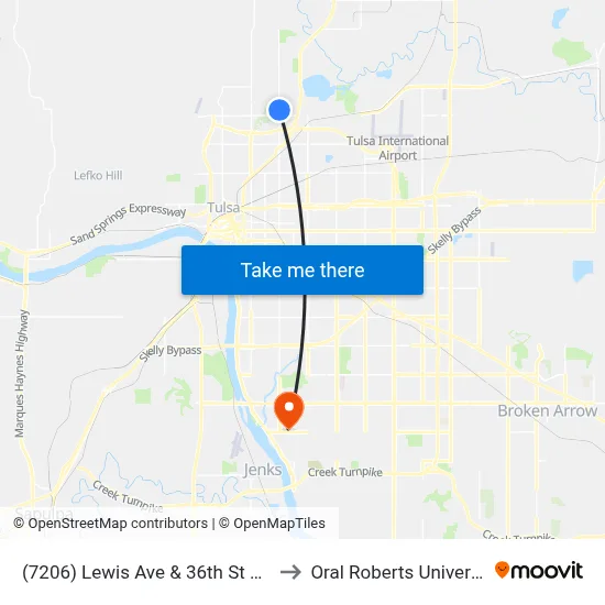 (7206) Lewis Ave & 36th St N Nb to Oral Roberts University map