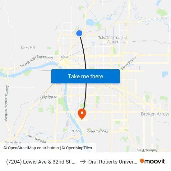 (7204) Lewis Ave & 32nd St N Nb to Oral Roberts University map