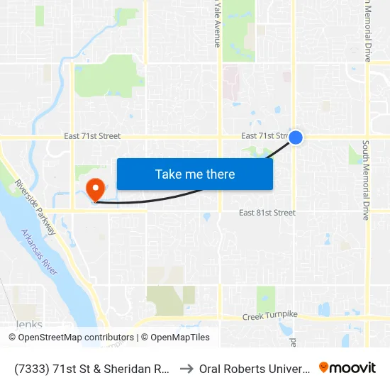 (7333) 71st St & Sheridan Rd Eb to Oral Roberts University map