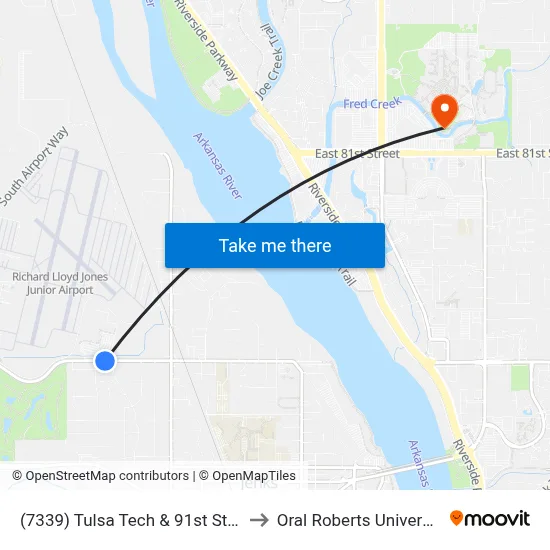 (7339) Tulsa Tech & 91st St Eb to Oral Roberts University map