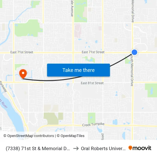 (7338) 71st St & Memorial Dr Wb to Oral Roberts University map