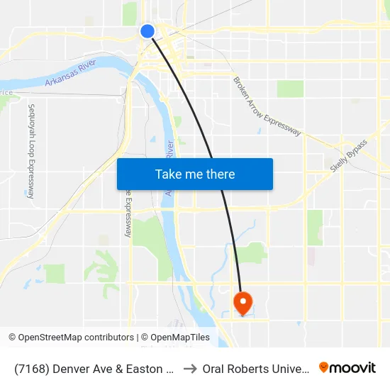 (7168) Denver Ave & Easton St Sb to Oral Roberts University map