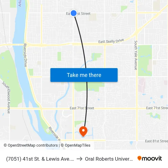 (7051) 41st St. & Lewis Ave. Eb to Oral Roberts University map