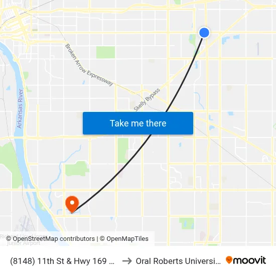 (8148) 11th St & Hwy 169 Eb to Oral Roberts University map