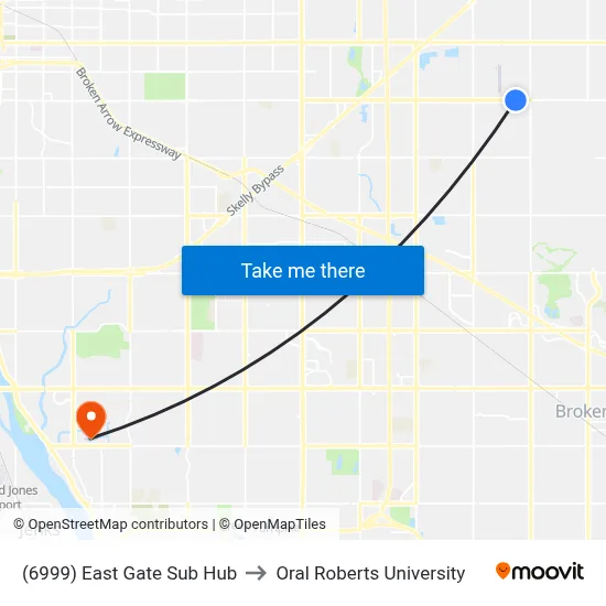 (6999) East Gate Sub Hub to Oral Roberts University map
