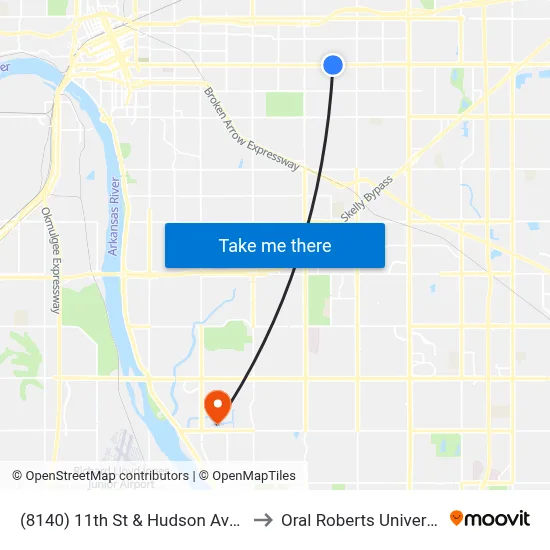 (8140) 11th St & Hudson Ave Eb to Oral Roberts University map