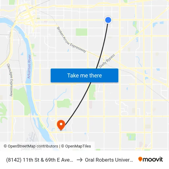 (8142) 11th St & 69th E Ave Eb to Oral Roberts University map