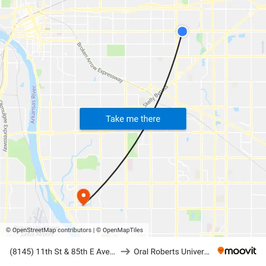 (8145) 11th St & 85th E Ave Eb to Oral Roberts University map