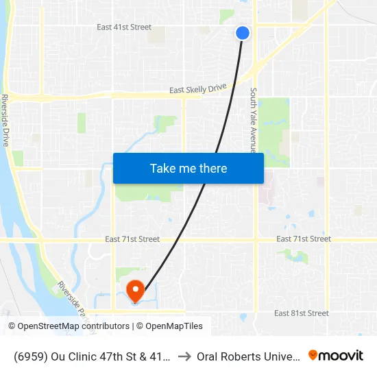(6959) Ou Clinic 47th St & 41st Nb to Oral Roberts University map