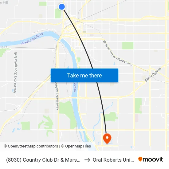 (8030) Country Club Dr & Marshall St Nb to Oral Roberts University map