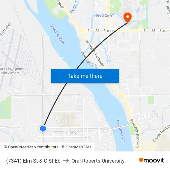 (7341) Elm St & C St Eb to Oral Roberts University map