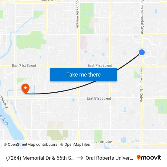(7264) Memorial Dr & 66th St Sb to Oral Roberts University map