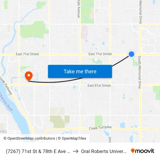 (7267) 71st St & 78th E Ave Wb to Oral Roberts University map