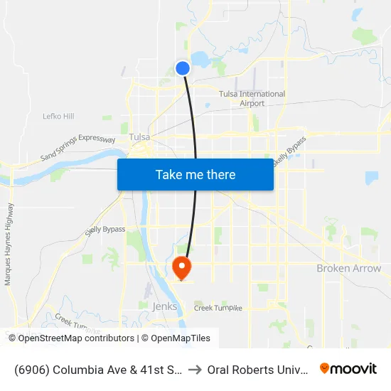 (6906) Columbia Ave & 41st St N Sb to Oral Roberts University map