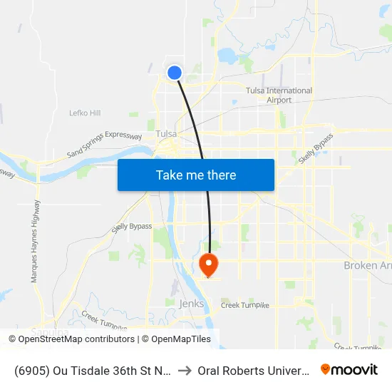(6905) Ou Tisdale 36th St N Sb to Oral Roberts University map