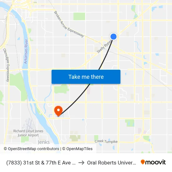 (7833) 31st St & 77th E Ave Wb to Oral Roberts University map