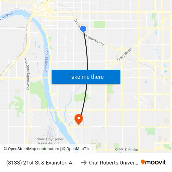 (8133) 21st St & Evanston Ave Eb to Oral Roberts University map