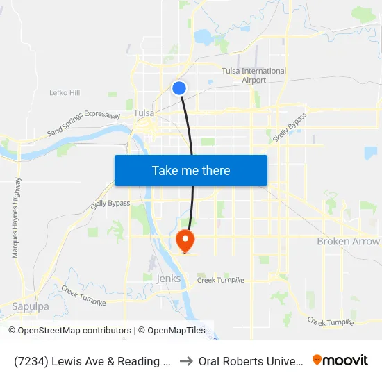 (7234) Lewis Ave & Reading St Sb to Oral Roberts University map