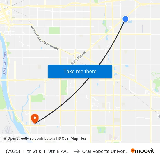 (7935) 11th St & 119th E Ave Wb to Oral Roberts University map